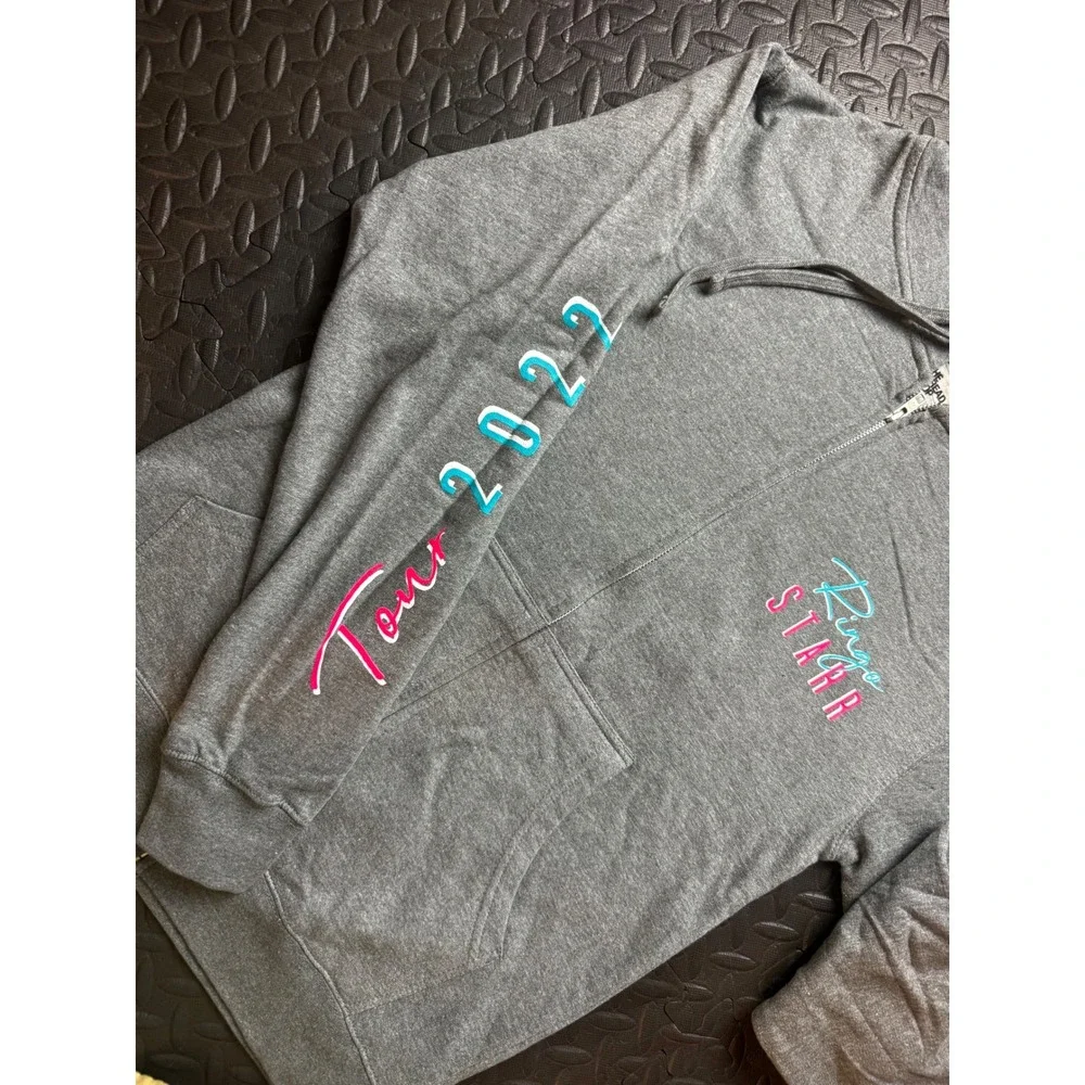 Ringo Starr Tour 2022 Zip Up‎ Hoodie Gray Neon Graphic Concert Merch Mens Small
